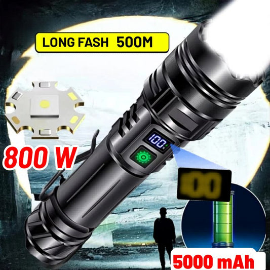 Lampe torche rechargeable alliage d'aluminium 500m batterie 26650 résistant aux chocs.