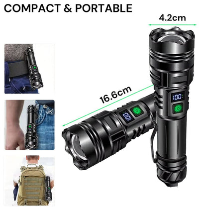Lampe torche rechargeable alliage d'aluminium 500m batterie 26650 résistant aux chocs.