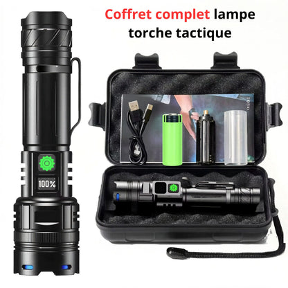 Lampe torche rechargeable alliage d'aluminium 500m batterie 26650 résistant aux chocs.