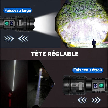 Lampe torche rechargeable alliage d'aluminium 500m batterie 26650 résistant aux chocs.