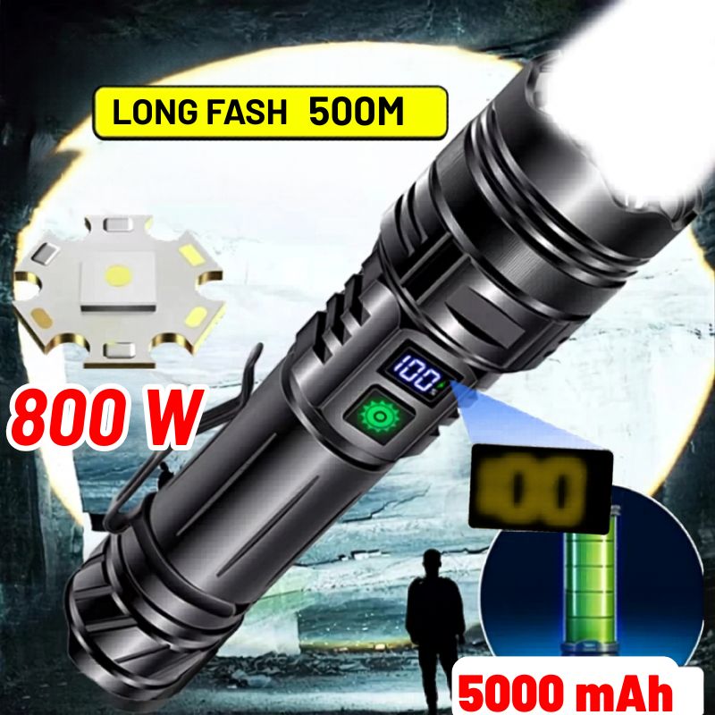 Lampe torche rechargeable alliage d'aluminium 500m batterie 26650 résistant aux chocs.