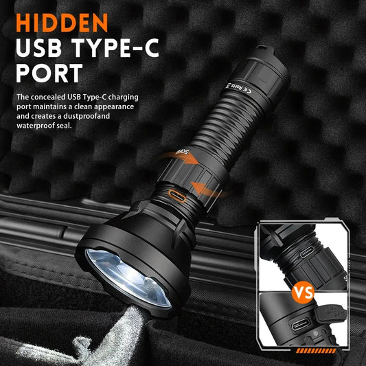 lampe de poche tactique type-c Rechargeable portable puissante 21700 torche Camping EDC lampe de poche